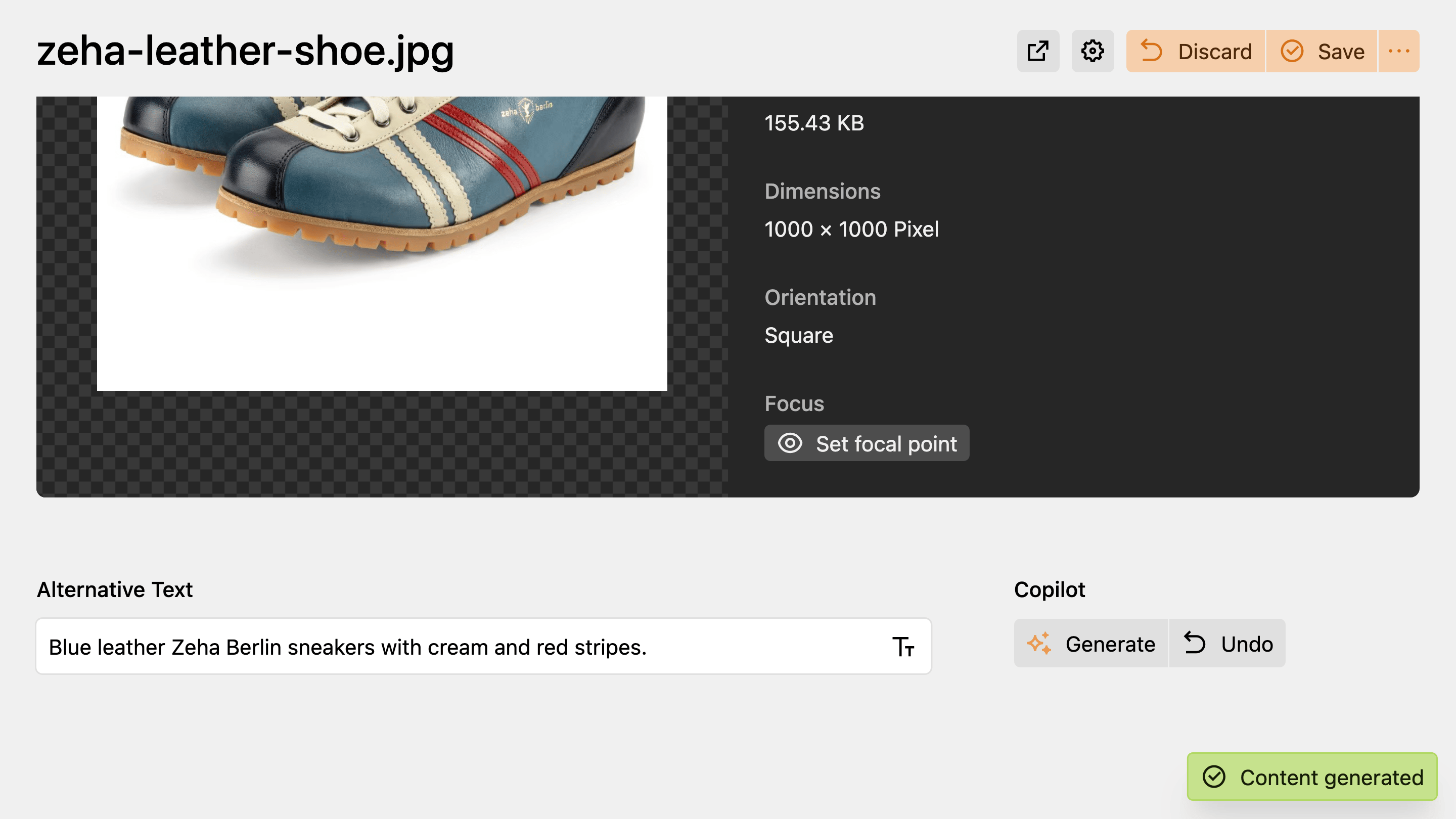 Copilot section with generated image alt text