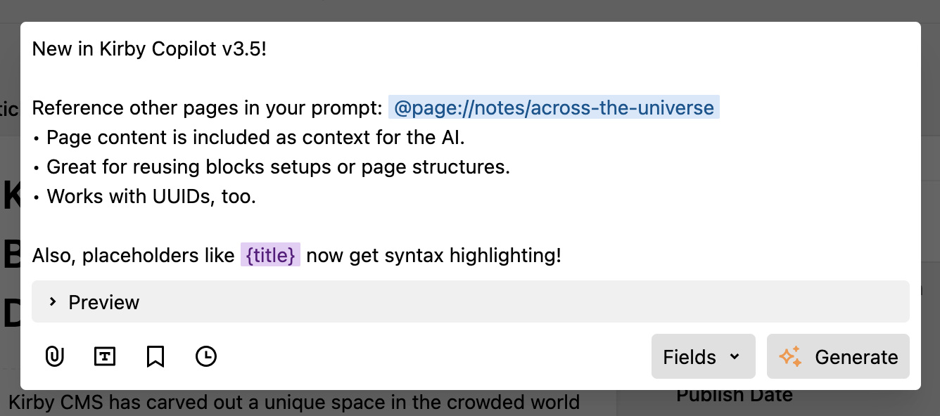 Prompt dialog with page references and syntax highlighting